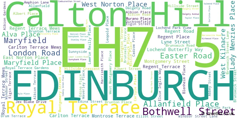A word cloud for the EH7 5 postcode